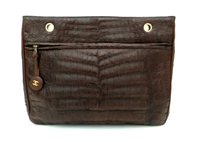 Authentic Chanel Vintage Sienna Brown Alligator Jumbo Tote