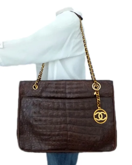 Authentic Chanel Vintage Sienna Brown Alligator Jumbo Tote