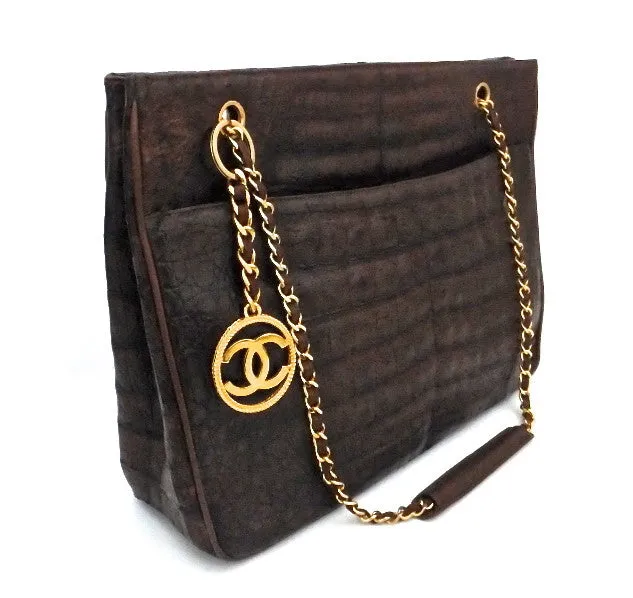 Authentic Chanel Vintage Sienna Brown Alligator Jumbo Tote