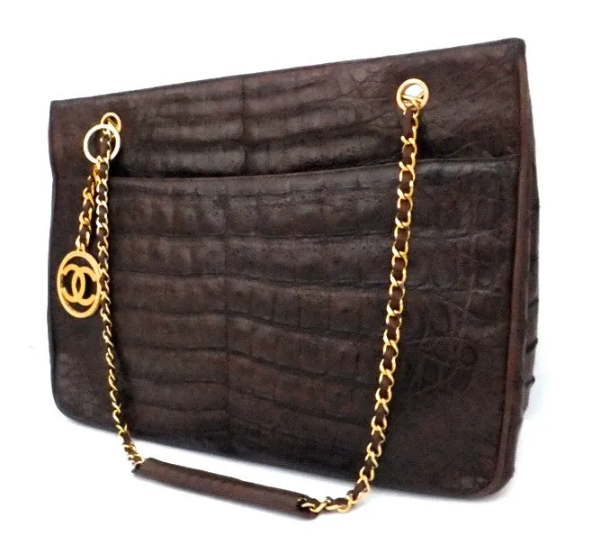 Authentic Chanel Vintage Sienna Brown Alligator Jumbo Tote