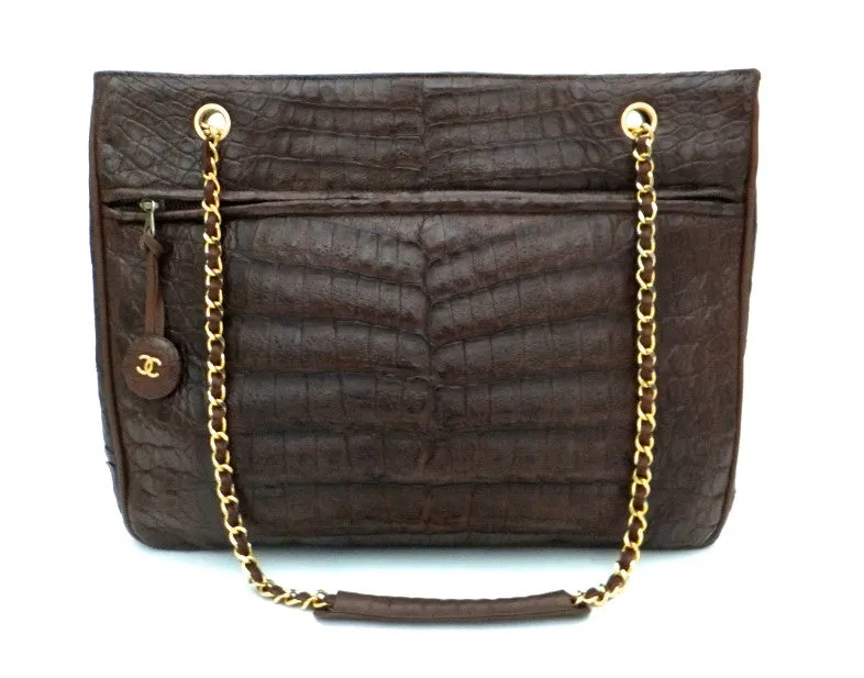 Authentic Chanel Vintage Sienna Brown Alligator Jumbo Tote
