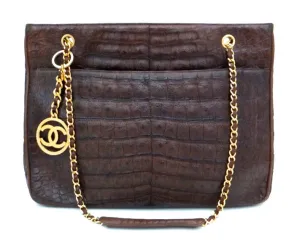 Authentic Chanel Vintage Sienna Brown Alligator Jumbo Tote