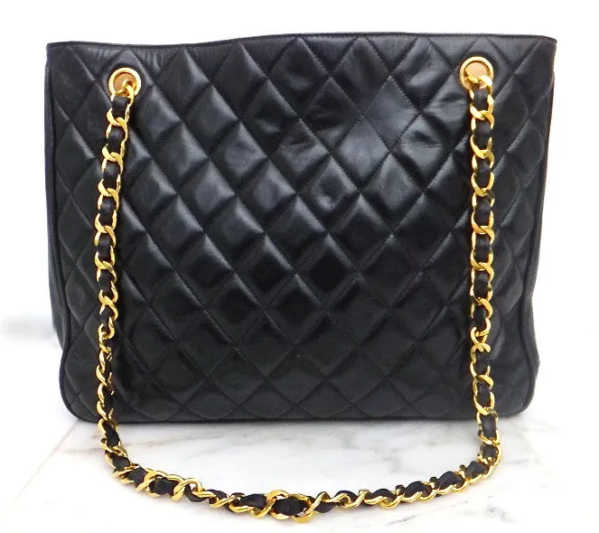 Authentic Chanel Vintage Tan & Black Jumbo Quilted Tote
