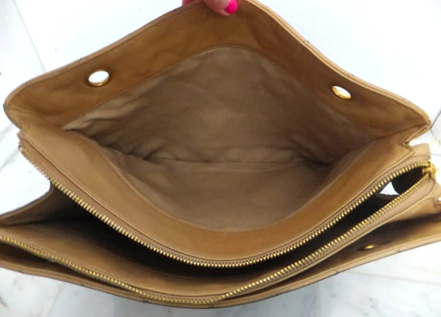 Authentic Chanel Vintage Tan & Black Jumbo Quilted Tote