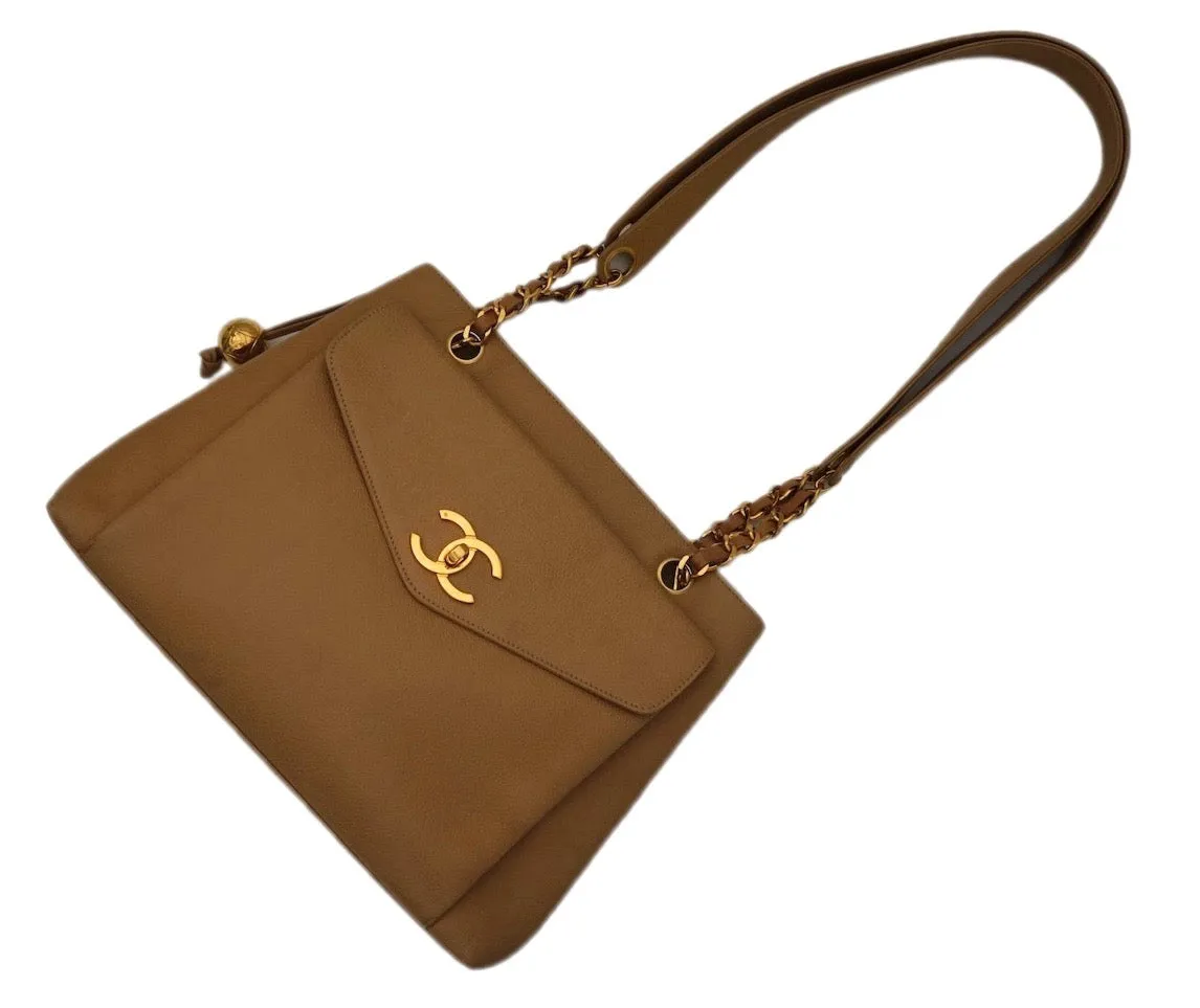 Authentic Chanel Vintage Tan Caviar Tote