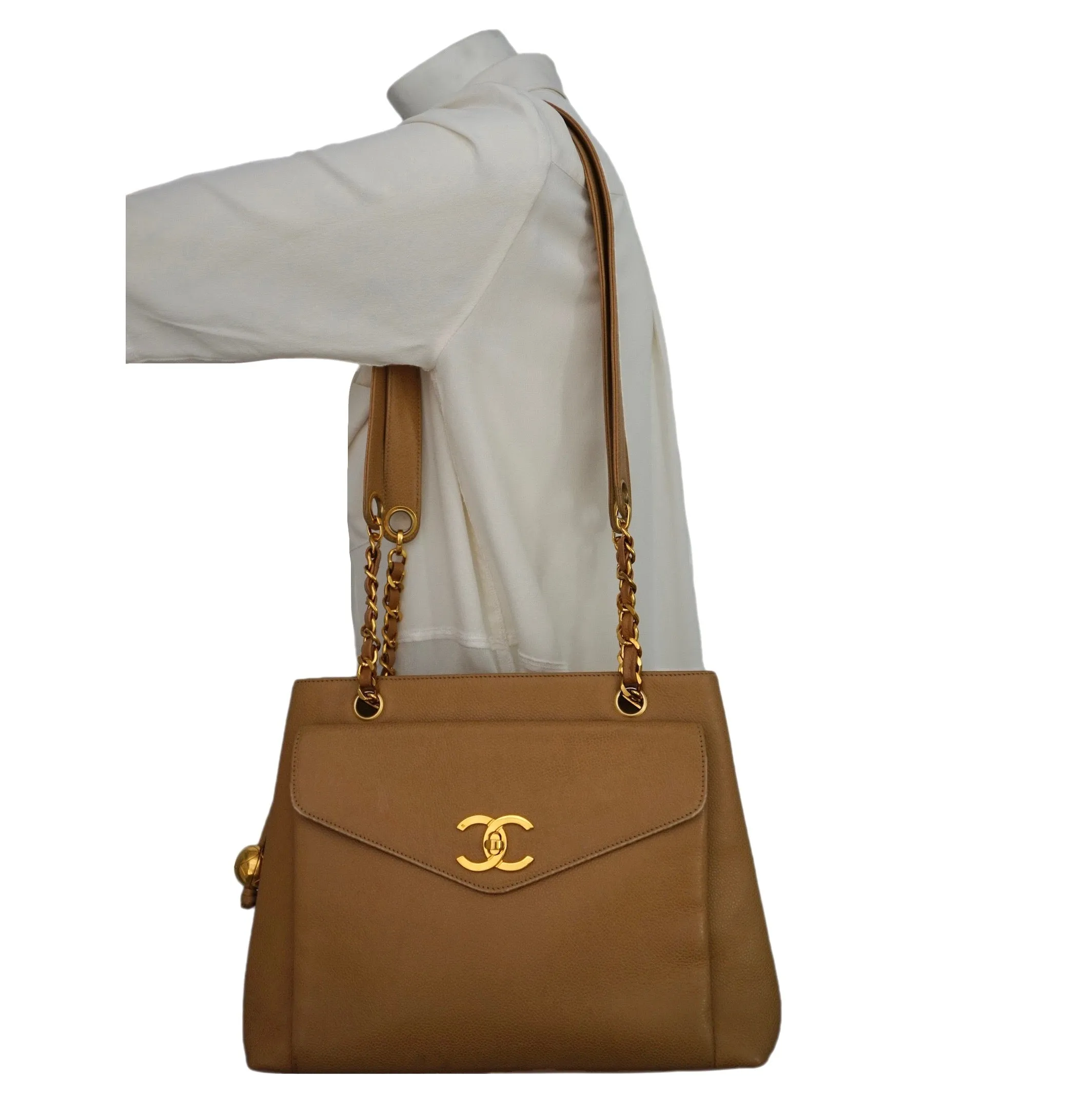 Authentic Chanel Vintage Tan Caviar Tote