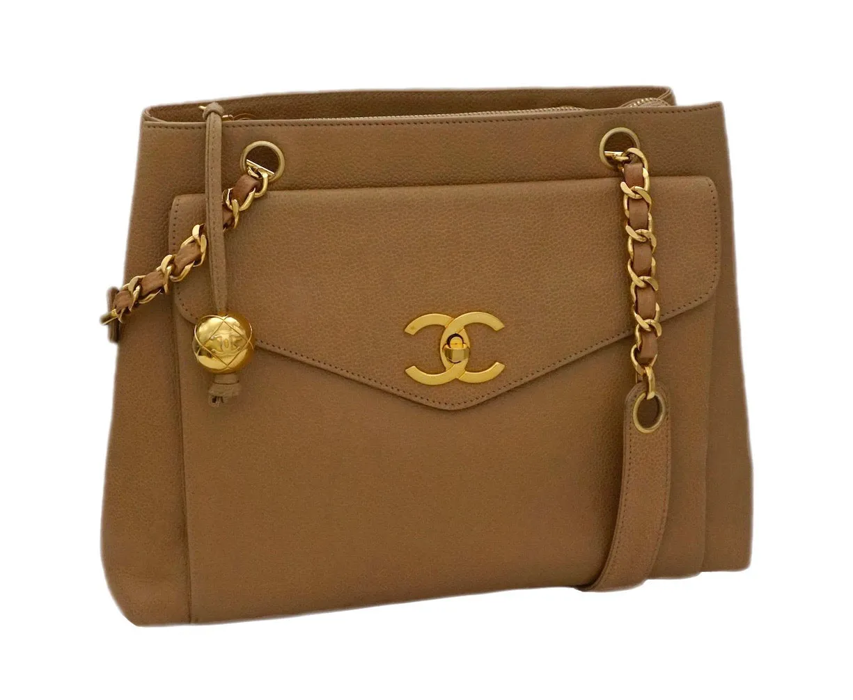 Authentic Chanel Vintage Tan Caviar Tote