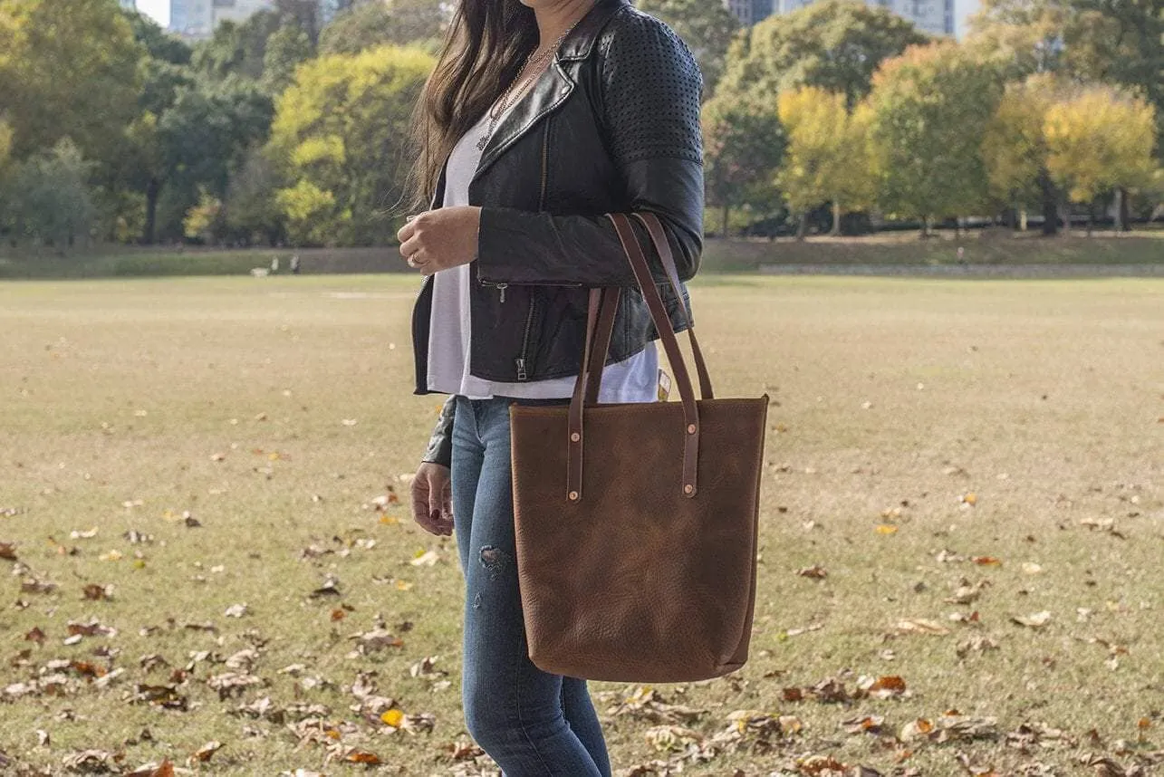 AVERY LEATHER TOTE BAG - SLIM LARGE - CARAMEL