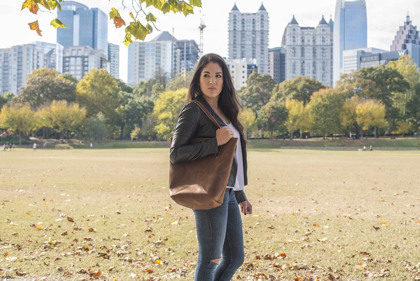 AVERY LEATHER TOTE BAG - SLIM LARGE - CARAMEL