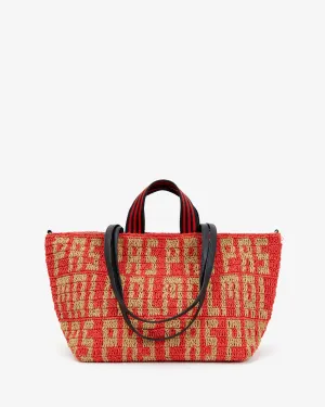 Bateau Tote in Natural and Bright Poppy Raffia