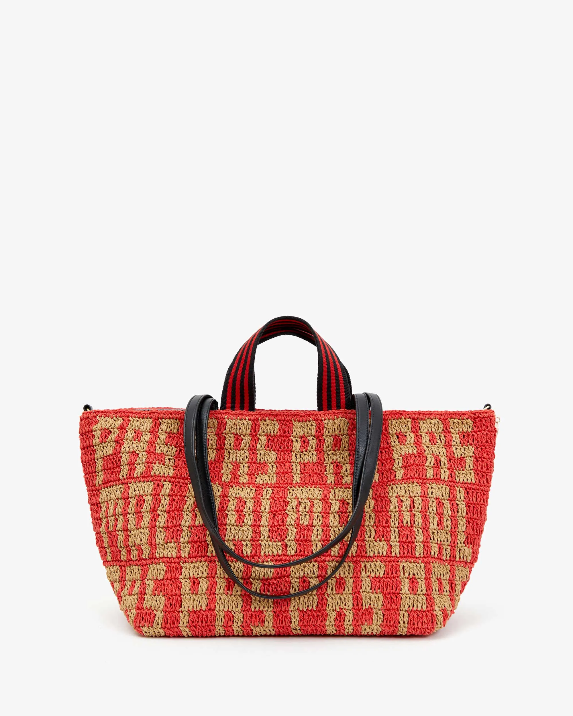Bateau Tote in Natural and Bright Poppy Raffia
