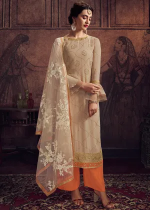 Beige Zari Embroidered Pakistani Salwar Kameez