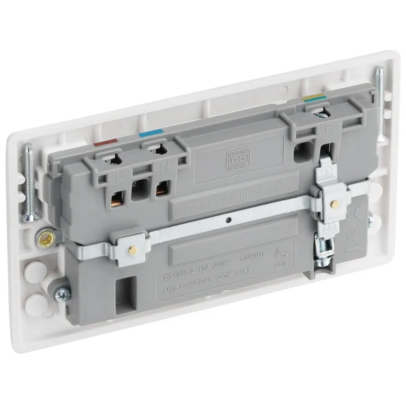 BG 822UAC30 White Round Edge 13A Double Socket   USB A C (30W)