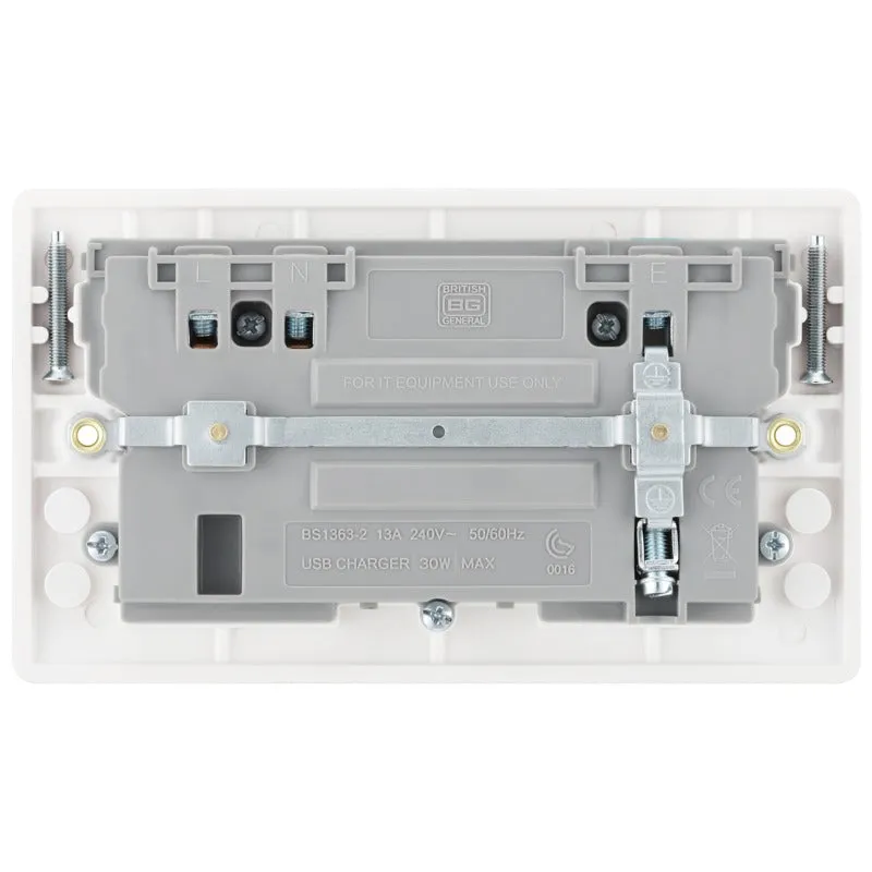 BG 822UAC30 White Round Edge 13A Double Socket   USB A C (30W)