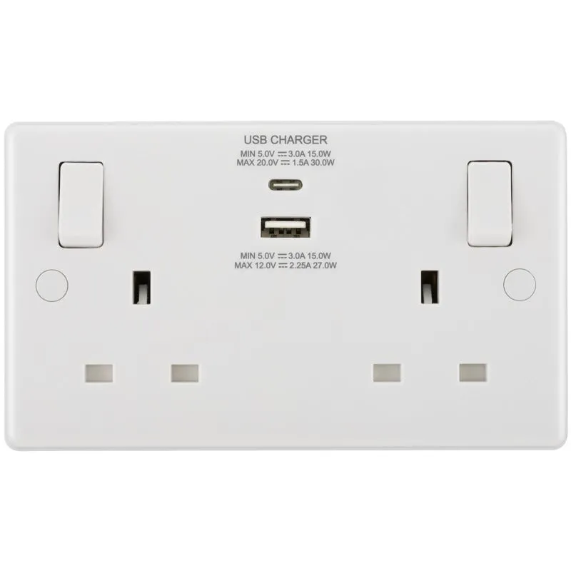 BG 822UAC30 White Round Edge 13A Double Socket   USB A C (30W)