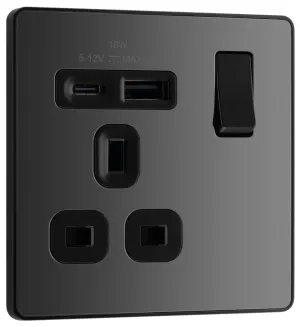 BG Evolve PCDBC21UAC18B 13A Single Switched Power Socket   USB A C (18W) - Black Chrome (Black)