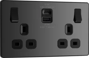 BG Evolve PCDBC22UAC22B 13A Double Switched Power Socket   USB A C (22W) - Black Chrome (Black)