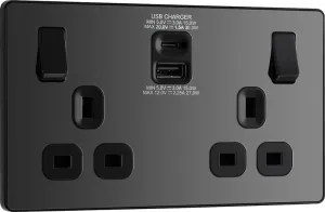 BG Evolve PCDBC22UAC30B 13A Double Switched Power Socket   USB C 30W   USB A(3.1A) - Black Chrome (Black)