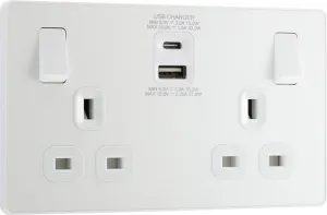 BG Evolve PCDCL22UAC30W 13A Double Switched Power Socket   USB C 30W   USB A(3.1A) - Pearlescent White (White)