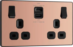 BG Evolve PCDCP22UAC45B 13A Double Switched Power Socket   USB A C (45W) - Polished Copper (Black)