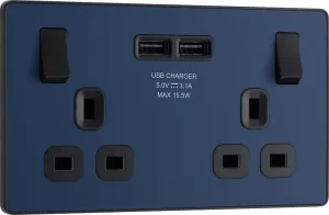 BG Evolve PCDDB22U3B 13A Double Switched Power Socket   2xUSB(3.1A) - Matt Blue (Black)