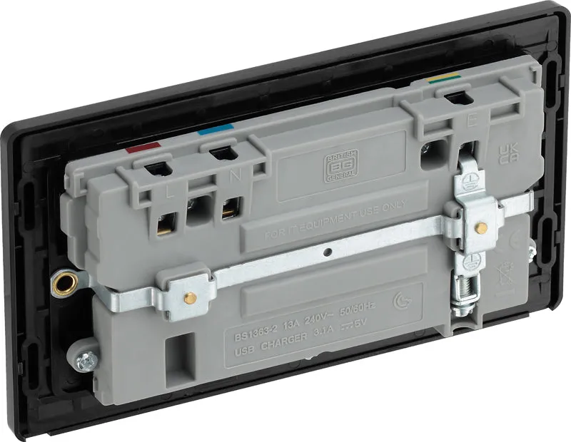 BG Evolve PCDDB22U3B 13A Double Switched Power Socket   2xUSB(3.1A) - Matt Blue (Black)