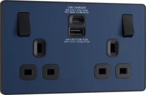 BG Evolve PCDDB22UAC30B 13A Double Switched Power Socket   USB C 30W   USB A(3.1A) - Matt Blue (Black)
