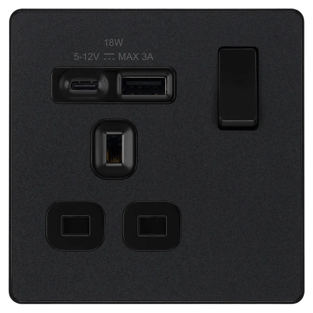 BG Evolve PCDMB21UAC18B 13A Single Switched Power Socket   USB A C (18W) - Matt Black (Black)