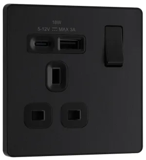 BG Evolve PCDMB21UAC18B 13A Single Switched Power Socket   USB A C (18W) - Matt Black (Black)