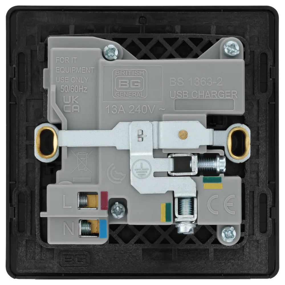 BG Evolve PCDMB21UAC18B 13A Single Switched Power Socket   USB A C (18W) - Matt Black (Black)