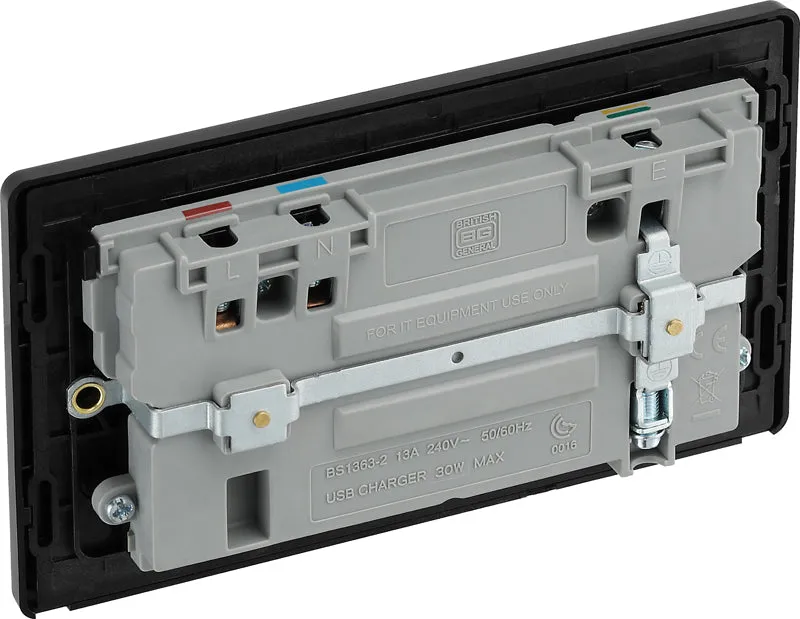 BG Evolve PCDMG22UAC30B 13A Double Switched Power Socket   USB C 30W   USB A(3.1A) - Matt Grey (Black)