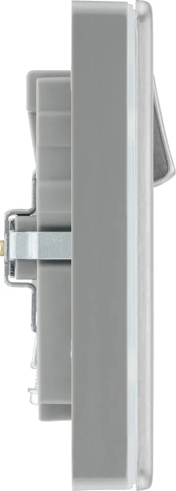 BG FBS22UAC22G Flatplate Screwless 13A Double Switched Power Socket   USB A C (22W) - Brushed Steel   Grey Insert