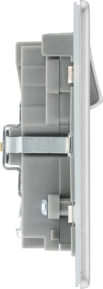 BG FBS22UAC45G Flatplate Screwless 13A Double Switched Power Socket   USB A C (45W) - Brushed Steel   Grey Insert