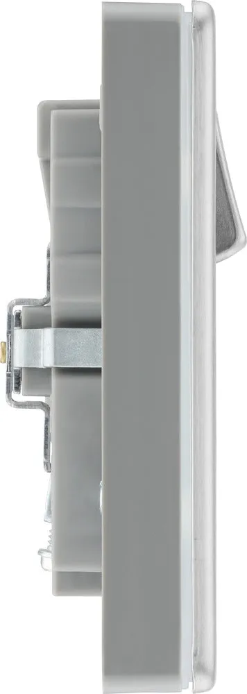BG FBS22UAC45G Flatplate Screwless 13A Double Switched Power Socket   USB A C (45W) - Brushed Steel   Grey Insert