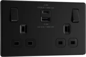 BG FFB22UAC22B Flatplate Screwless 13A Double Switched Power Socket   USB A C (22W) - Matt Black   Black Insert
