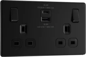 BG FFB22UAC45B Flatplate Screwless Double Socket   2xUSB A C(45W) - Black Insert - Matt Black