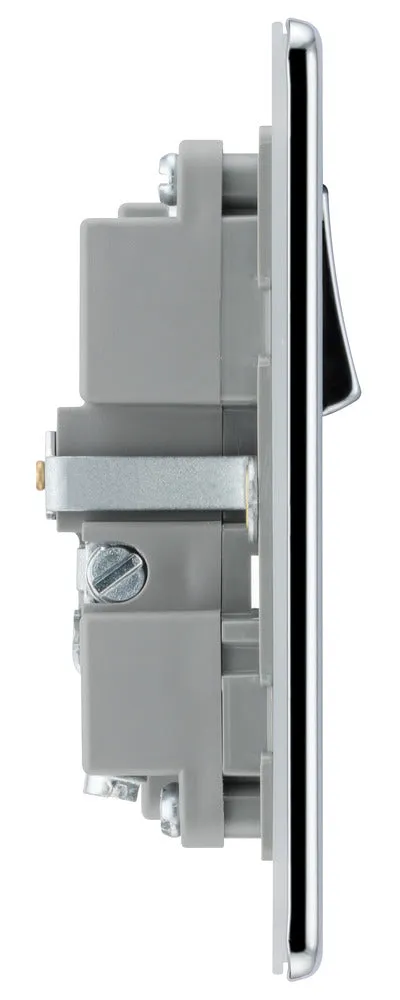 BG FPC21UAC18G Flatplate Screwless 13A Single Switched Power Socket   USB A C (18W) - Polished Chrome   Grey Insert
