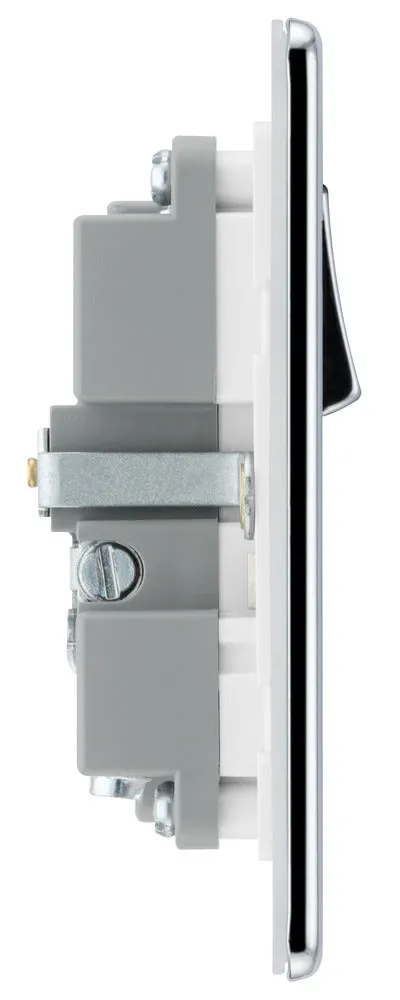 BG FPC21UAC18W Flatplate Screwless 13A Single Switched Power Socket   USB A C (18W) - Polished Chrome   White Insert