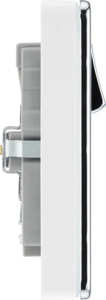 BG FPC22UAC22W Flatplate Screwless 13A Double Switched Power Socket   USB A C (22W) - Polished Chrome   White Insert