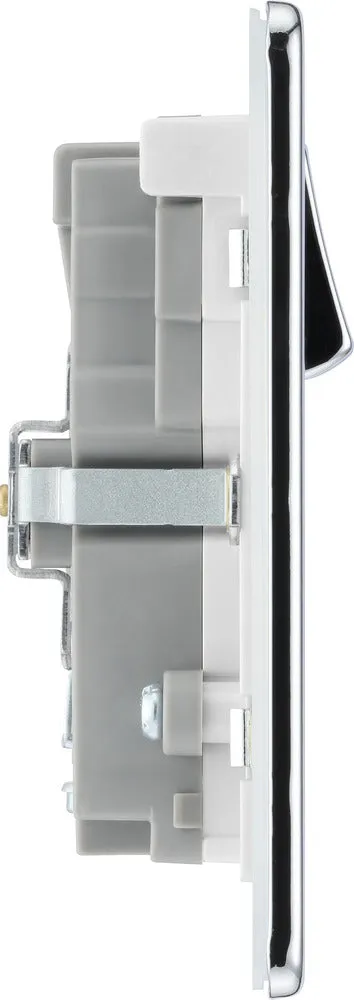 BG FPC22UAC22W Flatplate Screwless 13A Double Switched Power Socket   USB A C (22W) - Polished Chrome   White Insert