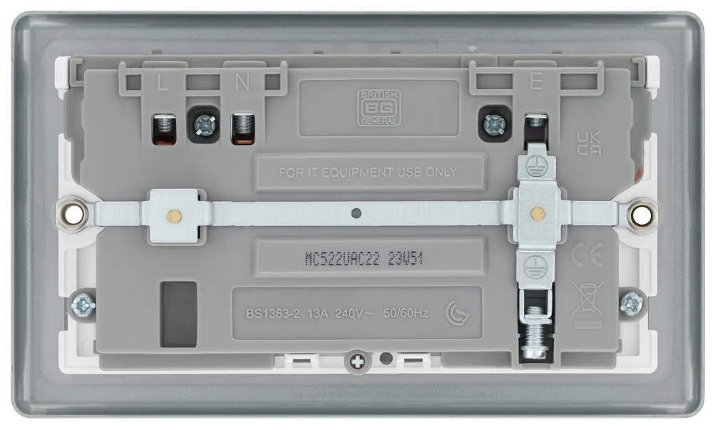 BG MC522UAC22 Metal Clad 13A Double Switched Power Socket   USB A C (22W)