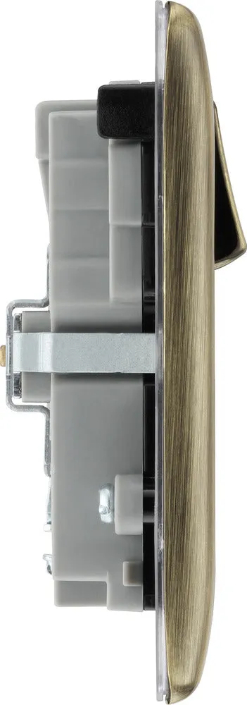 BG NAB22UAC22B Nexus Metal 13A Double Switched Power Socket   USB A C (22W) - Antique Brass   Black Insert