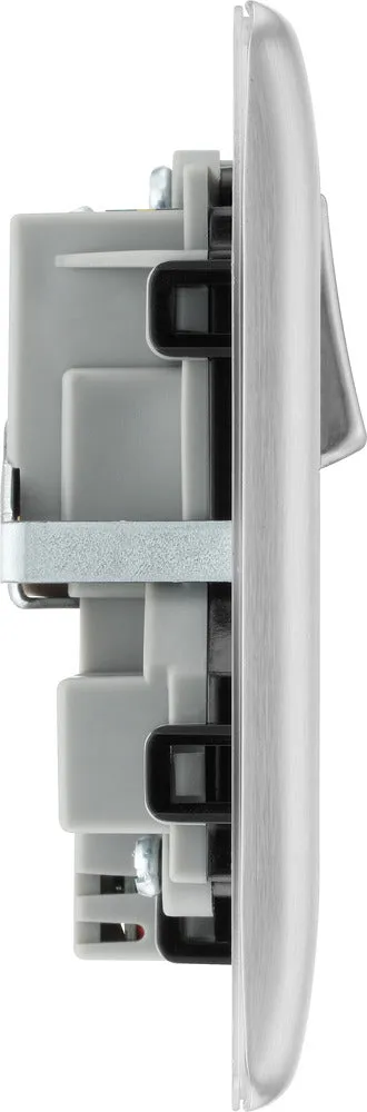 BG NBS22UAC12B Nexus Metal 13A Double Switched Power Socket   USB A C (12W) - Brushed Steel   Black Insert