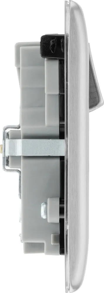 BG NBS22UAC22B Nexus Metal 13A Double Switched Power Socket   USB A C (22W) - Brushed Steel   Black Insert