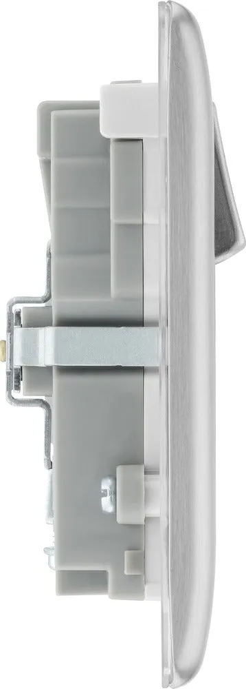 BG NBS22UAC22W Nexus Metal 13A Double Switched Power Socket   USB A C (22W) - Brushed Steel   White Insert