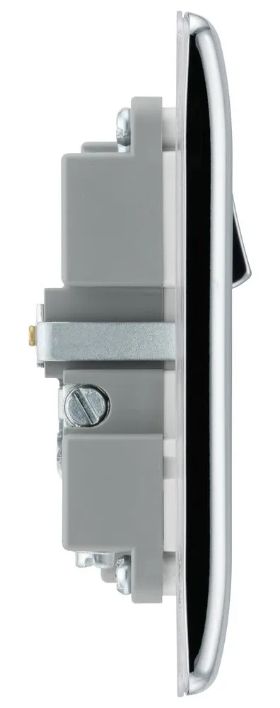 BG NPC21UAC18W Nexus Metal 13A Single Switched Power Socket   USB A C (18W) - Polished Chrome   White Insert