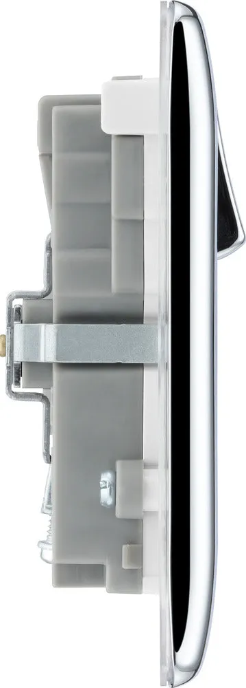 BG NPC22UAC45W Nexus Metal 13A Double Switched Power Socket   USB A C (45W) - Polished Chrome   White Insert
