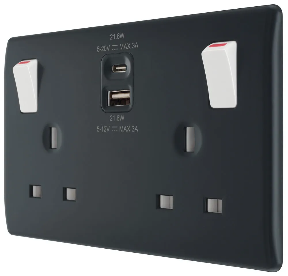 BG Part M PM22UAC22 13A Double Switched Power Socket   USB A C (22W)