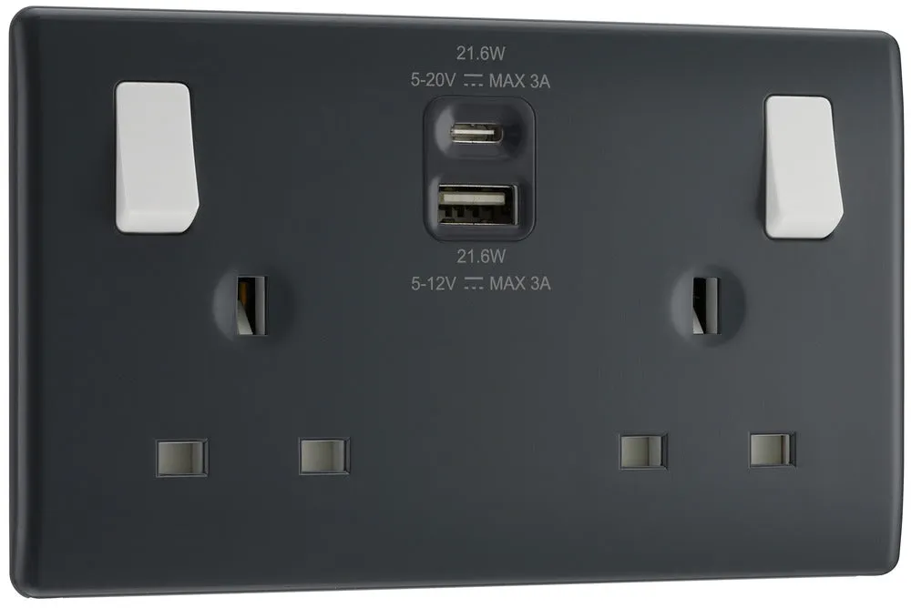 BG Part M PM22UAC22 13A Double Switched Power Socket   USB A C (22W)