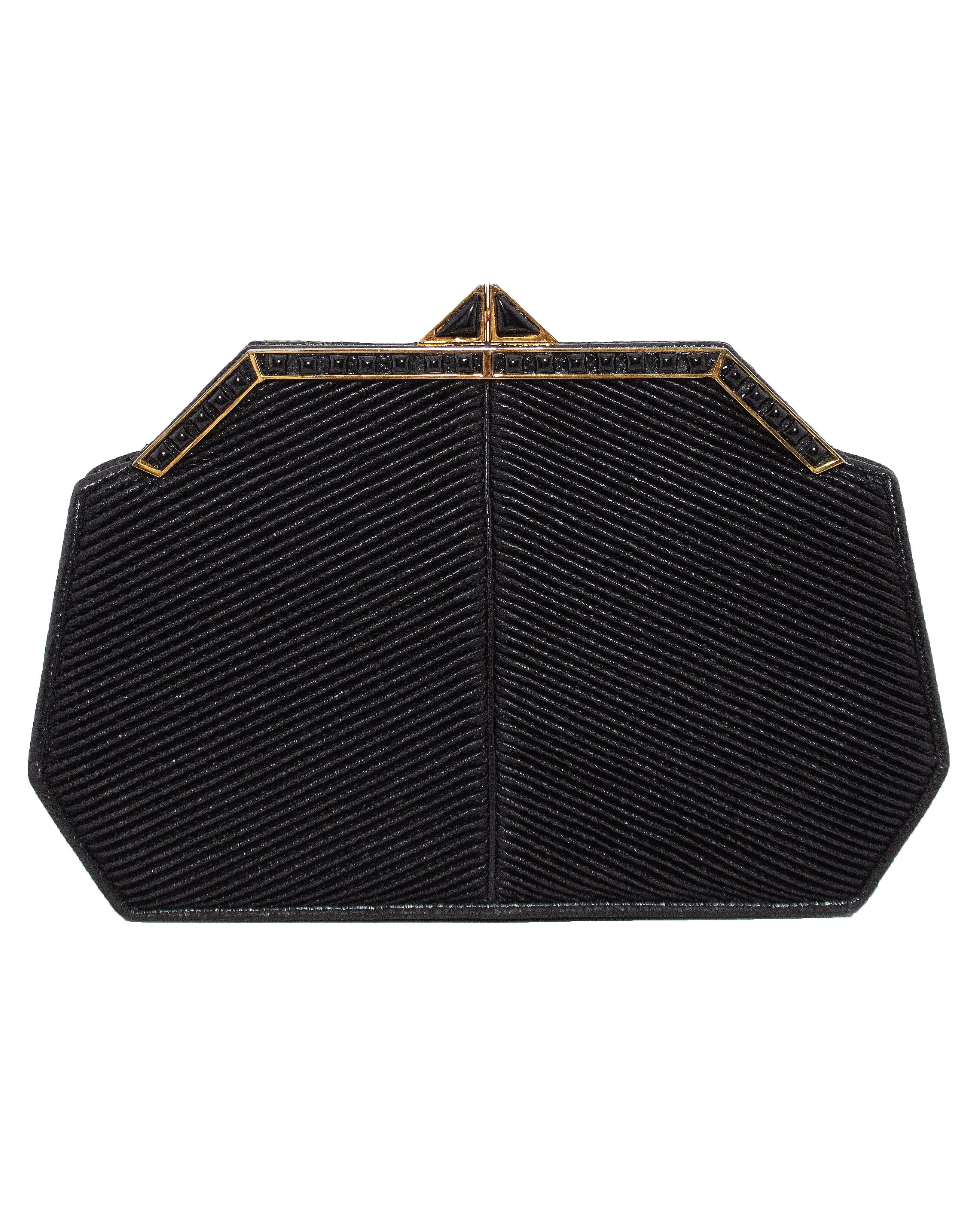Black and Gold Pleated Evening Clutch
